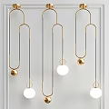 Modern Gold Metal Chandelier With White Spherical Shades For Living Room Interior