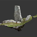 Wooden Stone Sculpture With Green Glossy Base And Textured Surface Art Piece