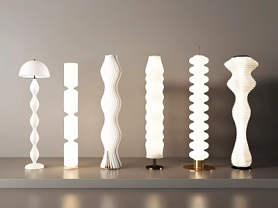 Modern White Floor Lamps with Unique Spiral and Wavy Shapes for Contemporary Home Decor 3d model