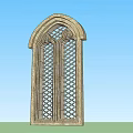 Arched Gothic Window With Intricate Stone Frame And Lattice Design 3d model