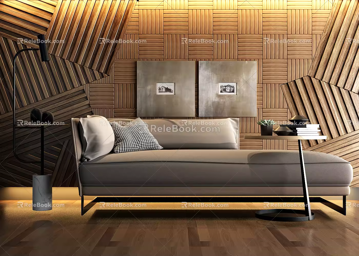Modern chaise longue sofa coffee table combination 3d model