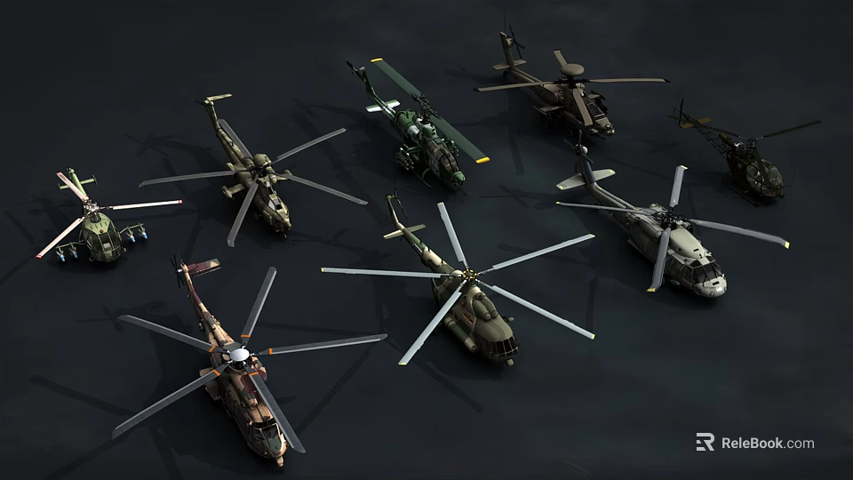 Various Military Helicopters Models Collection With Different Designs On 3d model