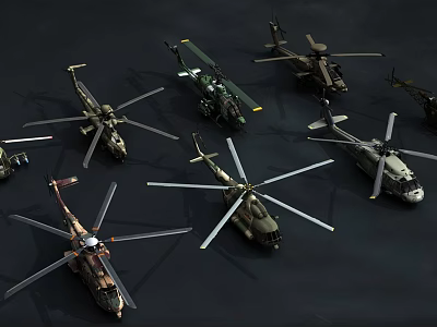 Various Military Helicopters Models Collection With Different Designs On 3d model