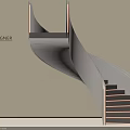 Modern Spiral Staircase Design With Wooden Steps And White Curved Structure