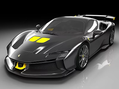 Black Sports Car With Yellow Accents And Aerodynamic Streamlined Design 3d model