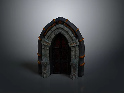 Architectural Arched Doorway With Decorative Stone Frame And Ornate Metal Accents 3d model