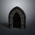 Architectural Arched Doorway With Decorative Stone Frame And Ornate Metal Accents