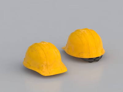 Two Yellow Hard Hats Placed On Gray Background For Construction Safety Gear 3d model