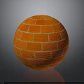 Orange Brick Pattern Sphere With Glossy Surface And Reflective Base