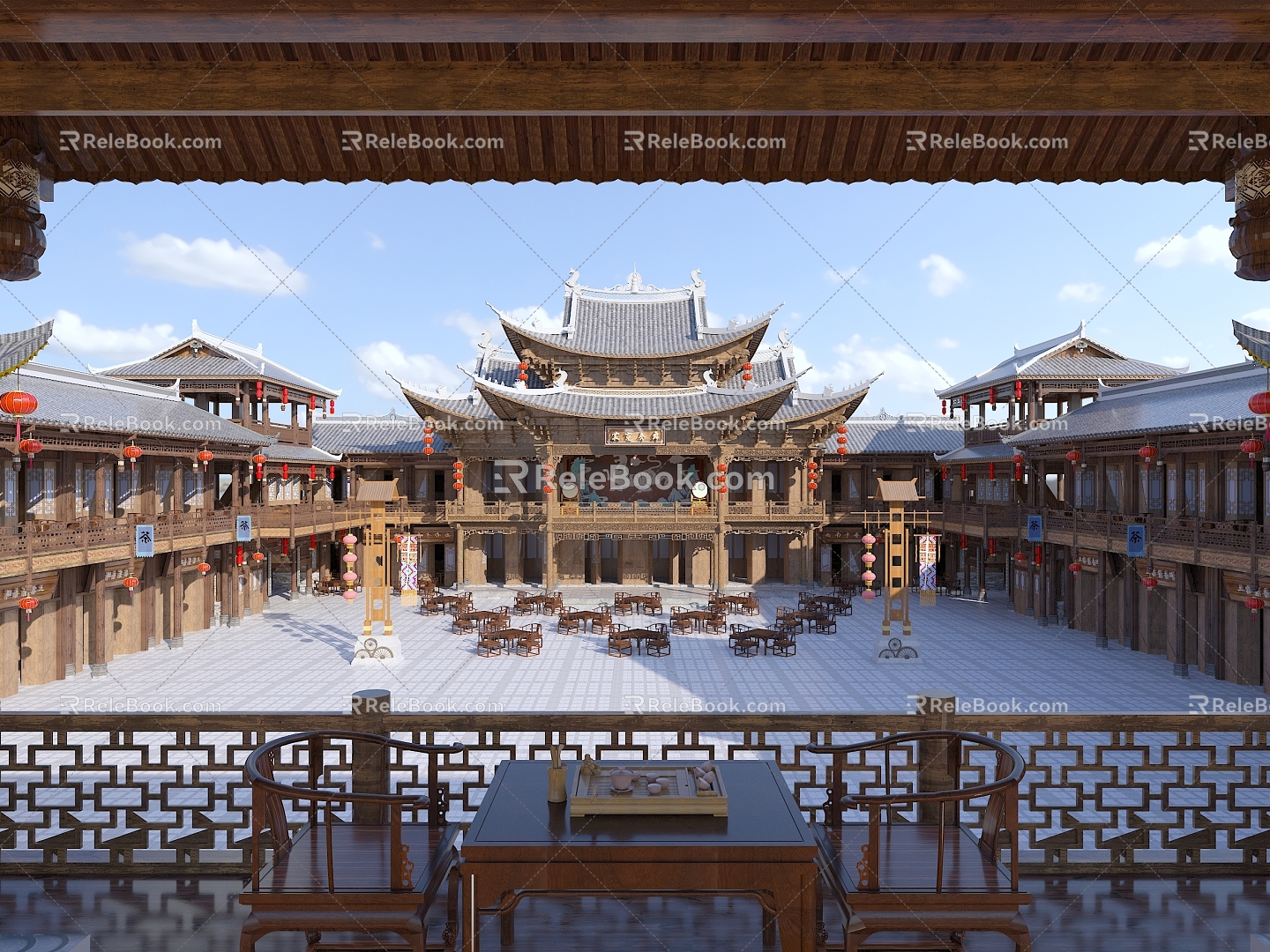 Chinese-style ancient architecture Tujia and Miao opera house, opera garden, stilted building, ancient architecture, ancient opera house, ancient architecture 3d model