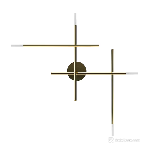 Brass Cross Design Wall Lamp With Round Base And White Shade 3d model