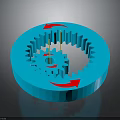 Blue Mechanical Hardware Gear With Red Arrows Showing Rotation Direction