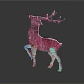 Red and white decorative textured deer figurine on gray background with reflection