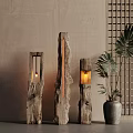 Quiet Floor Lamp in Ancient Style Floor Lamp for Homestay Floor Lamp Old Wood Quiet Log Wood Lamp Quiet Style Potted Plant 3d model