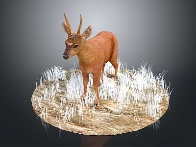 Game Film Character 3D Brown Deer Model Standing on Circular Grass Platform 3d model