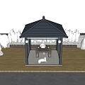 Outdoor Terrace Pavilion With Wooden Floor Plants And Seating Area Under Blue Sky