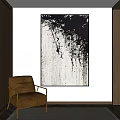 Brown Leather Chair With Black White Abstract Painting Hanging On Wall In Minimalist Room