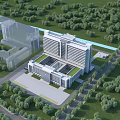 Modern Hospital Building With Contemporary Design Surrounded by Green Trees and Access Roads