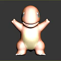 Orange Cartoon Charmander Creature 3D Model Holding Red Flame With Green Eyes Yellow Belly