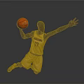 Yellow Basketball Jersey With Number 23 And Red Basketball In Stretching Athletic Pose