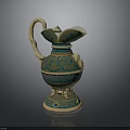 Traditional Decorative Sculpture With Green Blue Patterns Ornate Handle And Base