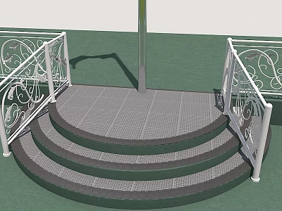 Kindergarten Outdoor Platform Featuring Gray Steps White Carved Railings Pillar And Green Ground 3d model
