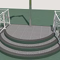 Kindergarten Outdoor Platform Featuring Gray Steps White Carved Railings Pillar And Green Ground