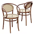 Classic Brown Wooden Frame Leisure Chairs With Curved Rattan Seat And Backrest