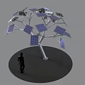 Modern Solar Tree Design With Solar Panels And Standing Person Nearby