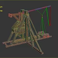 Functional Vehicle With Wooden Triangular Support Frame And Throwing Arm Ropes
