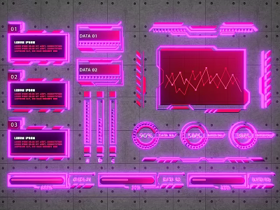 Cyberpunk Photo Spot With Pink Neon Glowing Interface Elements And Data Charts 3d model