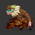 Mythical Red Dragon Game Movie Character With White Mane And Fiery Lava Surroundings