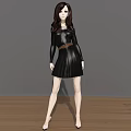 Woman With Long Black Hair Purple Eyes In Black Off Shoulder Top And Brown Belt