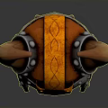 Medieval Weapon Helmet With Horns Orange Decorative Patterns And Metal Details