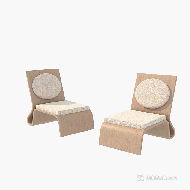 Modern Single Seater Sofa With Wooden Frame And Circular Light Color Cushion 3d model 