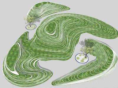 Park Landscape Design Featuring Rolling Green Terrain and Scattered Trees 3d model