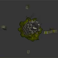 Cartoon Fantasy Scene Featuring Broken Tower Withered Branches Yellow Liquid And Tombstone Like Structures