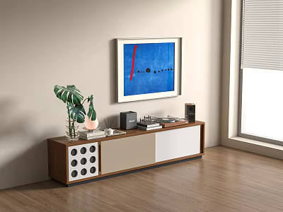 Modern medieval TV cabinet Bauhaus green plant audio record machine decorative painting 3d model