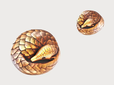 Wooden Pangolin Decorative Ornaments Set With Scaly Texture And Curled Shape 3d model