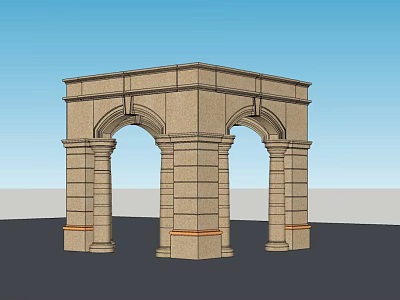 Detailed Classical Stone Archway Construction With Ornate Pillars And Arched Openings 3d model