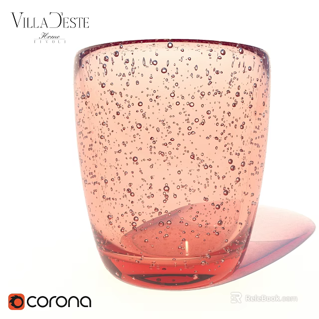 Stylish pink transparent glass cup with small bubble patterns on smooth surface 3d model 
