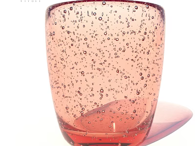 Stylish pink transparent glass cup with small bubble patterns on smooth surface 3d model