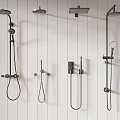 Different Types of Shower Heads Installed With Various Designs on White Paneled Wall