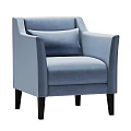 Blue Fabric Leisure Chair With Armrest Cushion And Black Legs Design