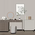 Modern Minimalist Entryway Cabinet And Side Cabinet With Mirror Decorative Painting Stool And Vase