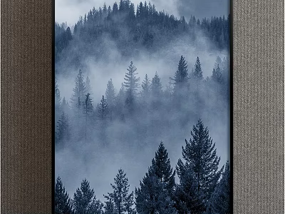 Misty Forest Landscape Painting With Tall Pine Trees And Serene Mountain View 3d model