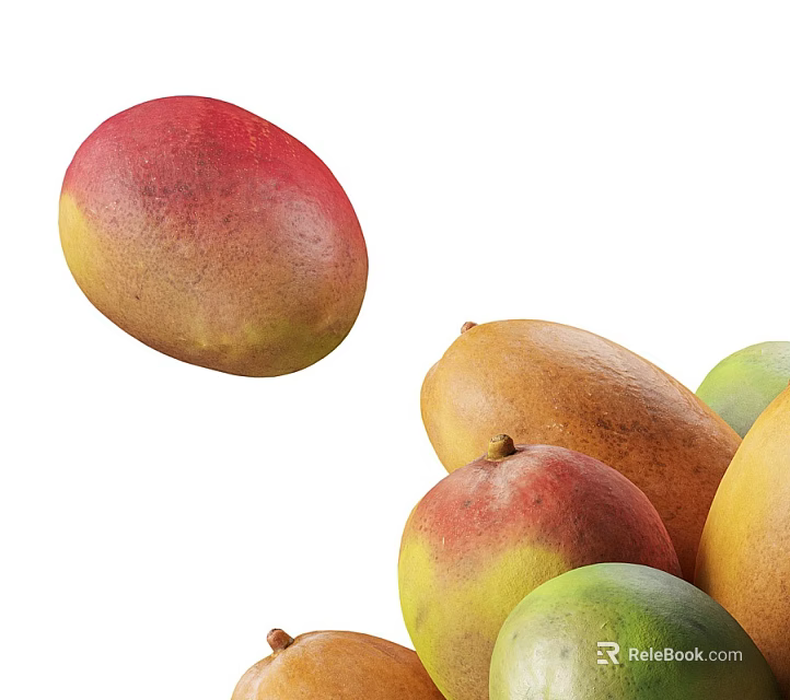 Single Fresh Mango And Pile Of Ripe Mangoes With Vibrant Colors And Various Ripeness Stages 3d model 