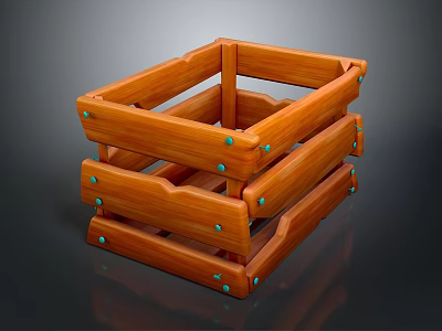 Wooden Storage Box For Home Organizing With Planks And Metal Rivets 3d model
