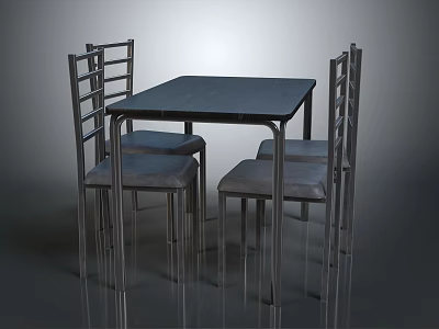 Modern Dining Table Set with Four Upholstered Chairs and Metal Frame for Home Dining Room 3d model