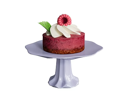 Red Cake With White Cream Topping Pink Flower And Green Leaf On White Stand 3d model